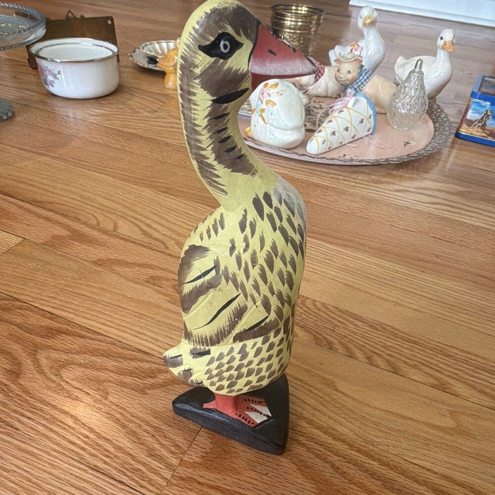 Vintage Hand-Painted Wooden Goose decor 8”